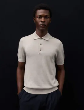 Pure Extra Fine Merino Wool Knitted Polo Shirt Light Grey male - Autograph - FashionsVida