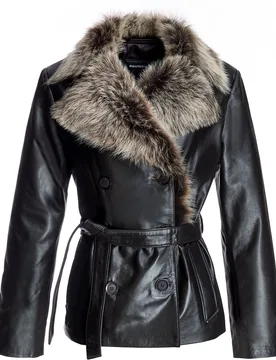 Blazer de mujer de cuero cruzada con cuello solapa de cordero toscana - Maximilian - FashionsVida