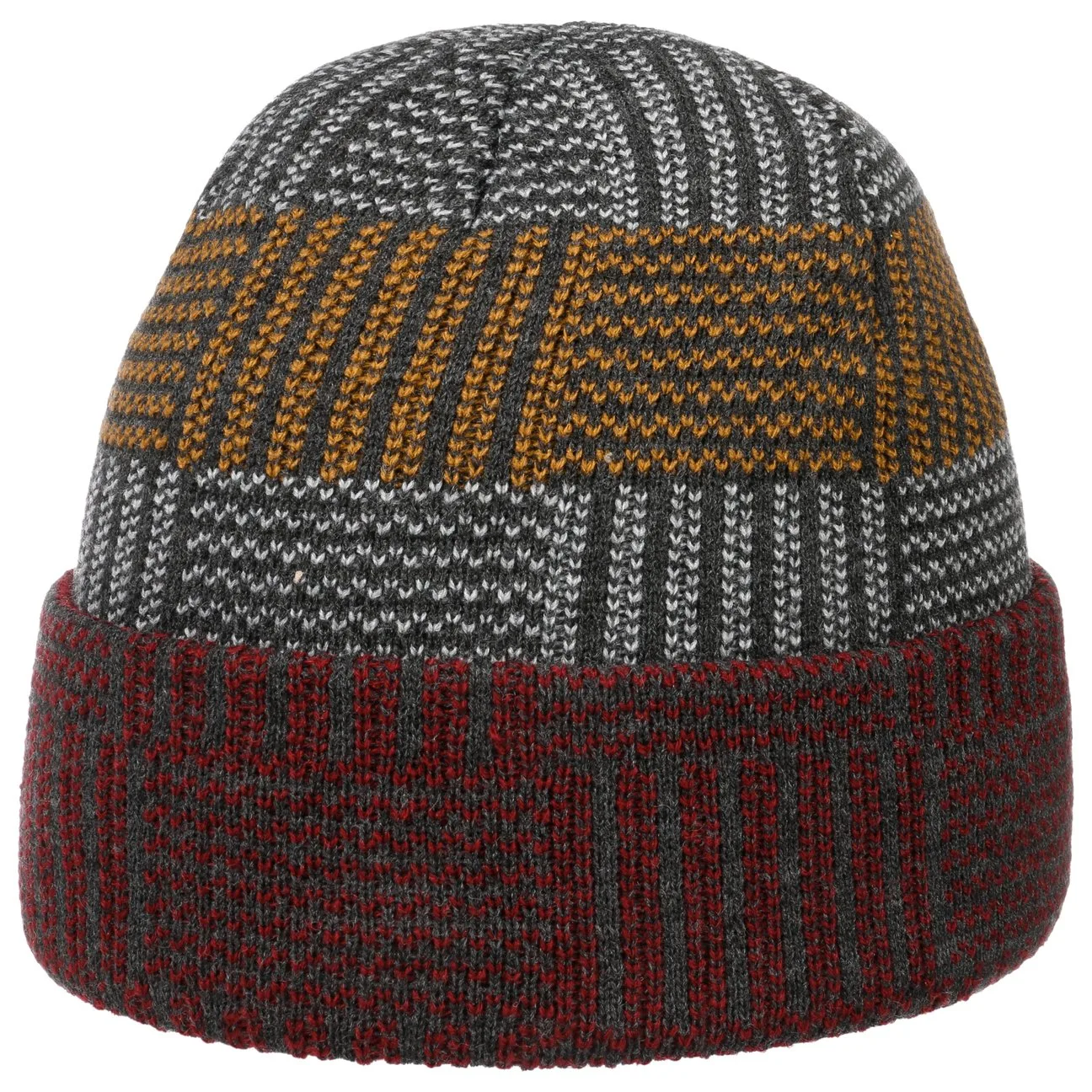 Tricolour Beanie With Cuff by - anthracite - Size: One Size - Lipodo - FashionsVida