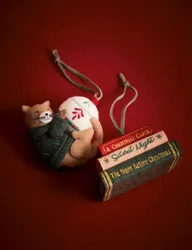 Pack Felt Cat and Festive Books Hanging Decorations Multi
