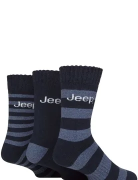 Mens 3 Pair Striped Wool Blend Thermal Boot Socks Navy / Blue 6-11 - Blue - Size: 6-11 Mens - Jeep - FashionsVida