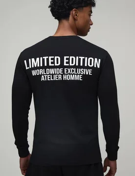Herren Offizielles Marken-Langarmshirt Black Größe Medium - boohooMAN - FashionsVida