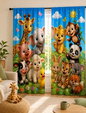 PIEZAS Cortinas con estampado de animales de la selva, cortinas con patrón de animales salvajes de dibujos animados jirafa elefante panda, cortinas d - Shein - FashionsVida