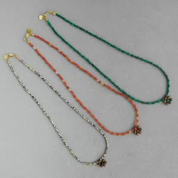 Retro Ethnic Style Red Agate Tube Bead Splicing Necklace Wood Flower Charm Women Cold Style Exquisite Small Clavicle Chain