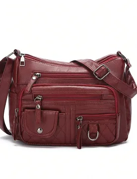 Bolso bandolera de hombro de mujer de cuero PU vintage con múltiples bolsillos, bolso de mano de moda de pequeña capacidad, nuevo bolso mensajero ti - Shein - FashionsVida