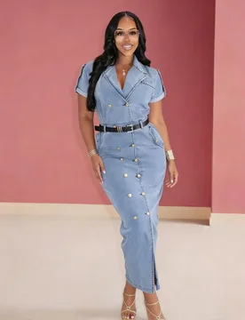 Women's Fashionable Double-Breasted Denim Dress Short-Sleeved Casual Waist Belted New Style - Aliexpress - FashionsVida