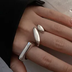 Fashionable Retro Silver Geometric Open Adjustable Ring for Women Irregular Metal Party Jewelry