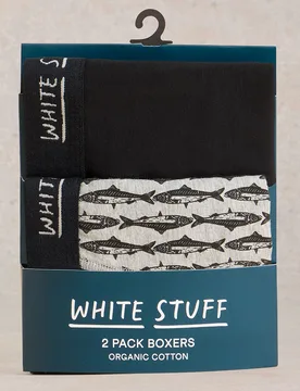 Hove Print & Plain Organic Boxers - Black - 2 Pairs - White stuff - FashionsVida