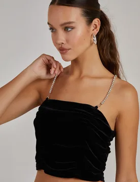 Womens Ruched Crop Top - Black - Size 8 Uk - Pink Vanilla - FashionsVida