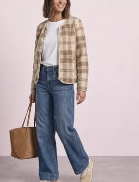 Teddy-Jacke mit Rundhals und Print female Beige - Street One - FashionsVida