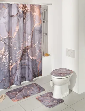 Bad-Garnitur "Marmor" mit Duschvorhang 4-tlg - Eldo - FashionsVida