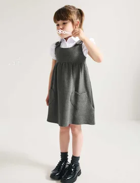 Girls Jersey Heart Pocket School Pinafore (2-12 Yrs) Grey female - M&S - FashionsVida