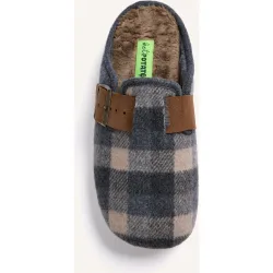 Zapatillas de casa de mujer tipo zuecos con estampado de cuadros y contraste de colores