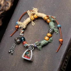 Tibetan-style medicinal Buddha pendant in old silver, hand-woven , red string bracelet for the zodiac year, wholesale