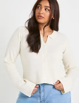 Womens Plus Collared Button Down Top - Cream - Size 18 Uk - Boohoo - FashionsVida