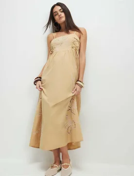 Embroidered Midaxi Waisted Dress Cream Mix female - River Island - FashionsVida