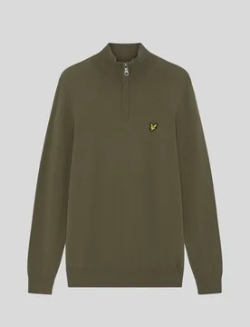 Men's Cotton Merino 1/4 Zip Jumper Khaki Ash - Lyle & Scott - FashionsVida