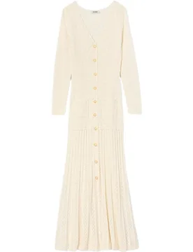 Vestido largo de punto de fantasía con cuello en v y bajo acampanado - sandro - FashionsVida