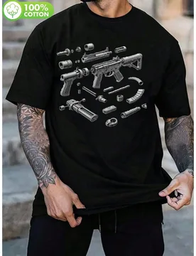 Gun Components Exploded View Graphic Tee Men's Cotton Casual Shirt for Shooting Enthusiasts Daily Wear - Aliexpress - FashionsVida