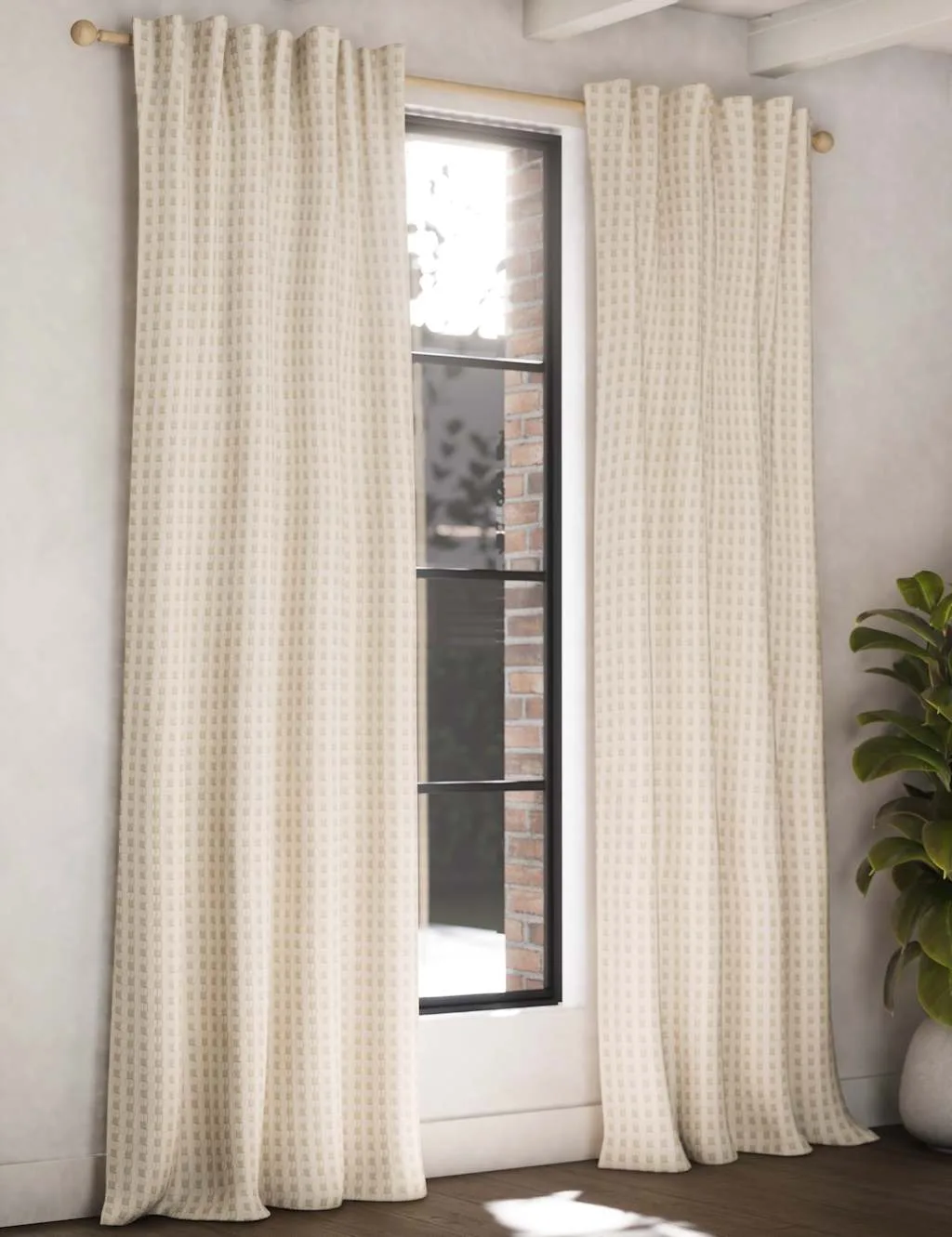 Chenille Gingham Multiway Blackout Curtains Natural - M&S - FashionsVida