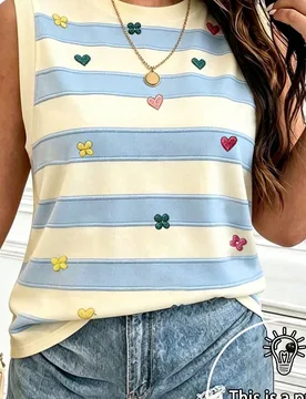 Camiseta sin mangas de cuello redondo con estampado de corazones, talla grande, estilo casual para mujer 0XL - Shein - FashionsVida