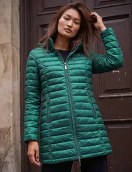 Quilted Hooded Longline Puffer Coat Green female