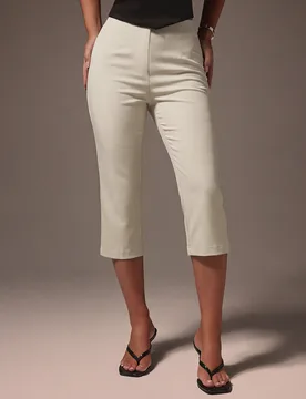 Pantalones capri de cintura alta con corte de pierna recta, ajuste sastre de estilo casual elegante para primavera y verano S - Shein - FashionsVida