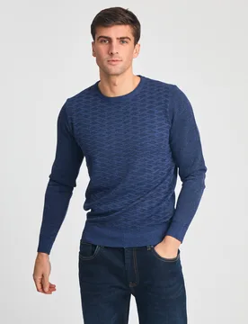 Mens Blue Textured Knit Crew Neck Jumper - Size 2xl - Kensington Eastside - FashionsVida