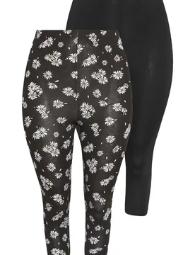 Women's 2 Pack Daisy Cropped Leggings Pants in Black Size: 16 - Black - Size: 16 - Yours - FashionsVida