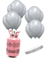Heliumflaschen Set mit 12 silbernen Ballons