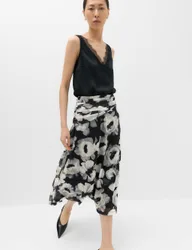 Mesh Floral Ruched Midi Skirt Black Mix female