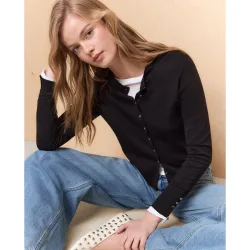 Chaqueta de mujer detalle botón puño cuello redondo