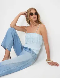 Square Neck Lace Trim Cami Top Light Blue female