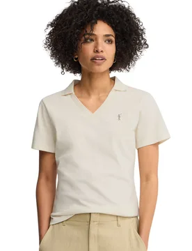 Womens Shirt, Buttonless Collar, Slim Fit, Polo-Shirt-S-S9 - White Cotton - Size X-Large - POLO CLUB - FashionsVida