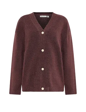 Cardigan dunkelrot L Damen - Knowledge Cotton Apparel - FashionsVida