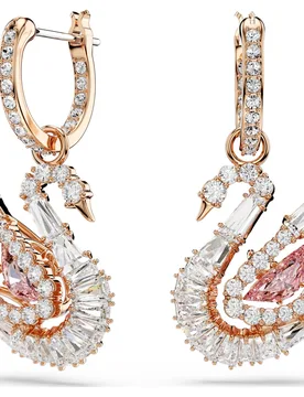 Orecchini pendenti Swan, Pavé, Cigno, Rosa, Finitura oro rosa 18K OS - Swarovski - FashionsVida