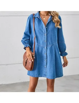 Loose Washed Long-sleeved Splicing Denim Dress Medium and Long Skirt Women - Aliexpress - FashionsVida