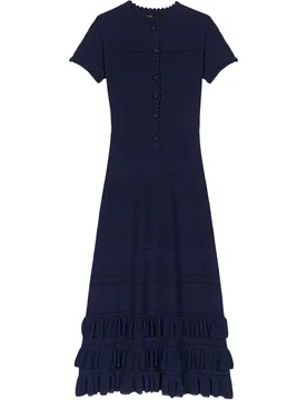 Vestido midi ajustado de punto pointelle con volantes - Maje - FashionsVida