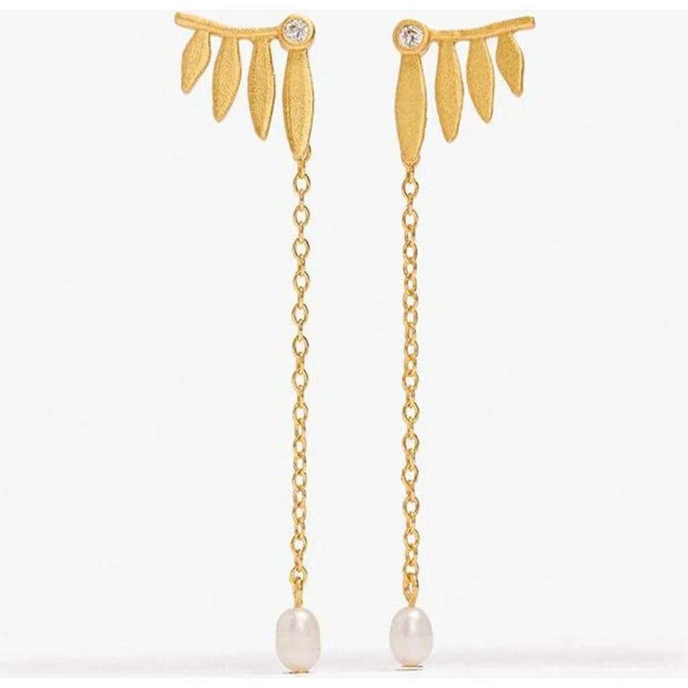 Pendientes de plata de ley bañado en oro de 18 k con minipétalos y perlas - Parfois - FashionsVida