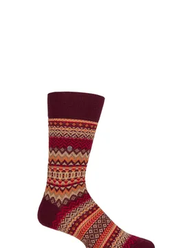 Mens 1 Pair Burlington Fair Isle Patterned Wool Socks Brown 6.5-11 Mens - Brown - Size: 6.5-11 Mens - SockShop - FashionsVida