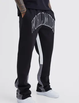 Mens Regular Fit Worldwide Contrast Stitch Gusset Jogger - Black Cotton - Size Large - boohooMAN - FashionsVida