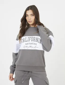 Contrast Stripe Panel Crew Neck Womens Sweatshirt - - Size: L - Brave soul - FashionsVida
