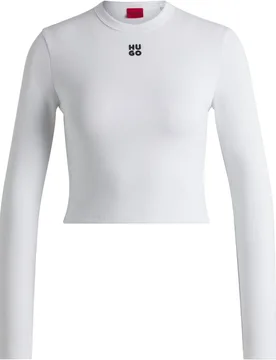 Hugo Womens Cropped Slim Fit Long Sleeve T-Shirt In White - Size X-Large - Hugo Boss - FashionsVida