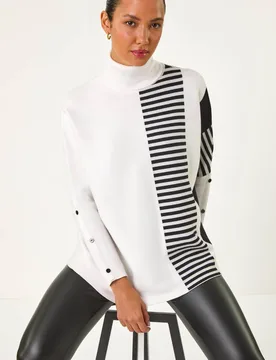 Women's Stripe Colour Block Jumper in Ivory Size: 16 - Ivory - Size: 16 - Roman - FashionsVida