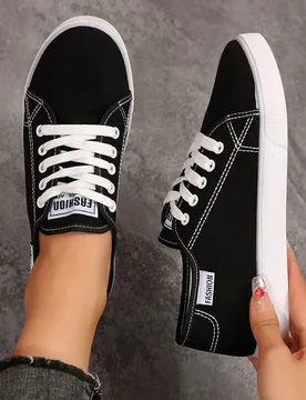 Zapatos planos casuales de lona para 4 estaciones, moda coreana, zapatillas blancas versátiles CN36 - Shein - FashionsVida