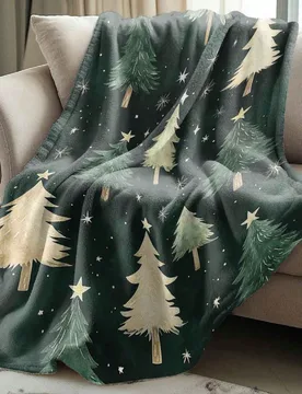 Pieza Manta de estilo acuarela nórdico con árbol de pino navideño, patrón decorativo de árbol de pino verde, estrella y copo de nieve, manta de f - Shein - FashionsVida