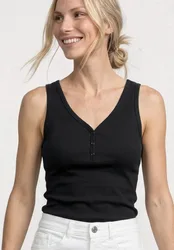Top in Rippstruktur mit V-Neck female Schwarz