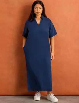 Pure Lyocell V-Neck Midaxi Shirt Dress Blue female - Live Unlimited London - FashionsVida