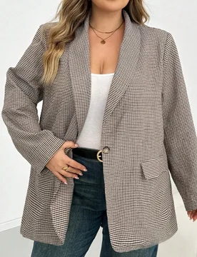 Blazer de manga larga y tela fina a cuadros para mujer de talla grande, adecuado para ocasiones casuales, de negocios decentes y uso formal de oficina - Shein - FashionsVida