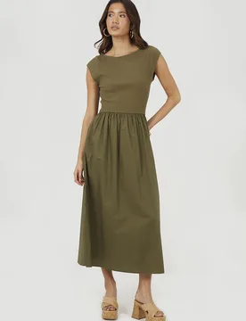 Boat Neck Jersey Poplin Womens Midi Dress - - Size: M - Brave soul - FashionsVida